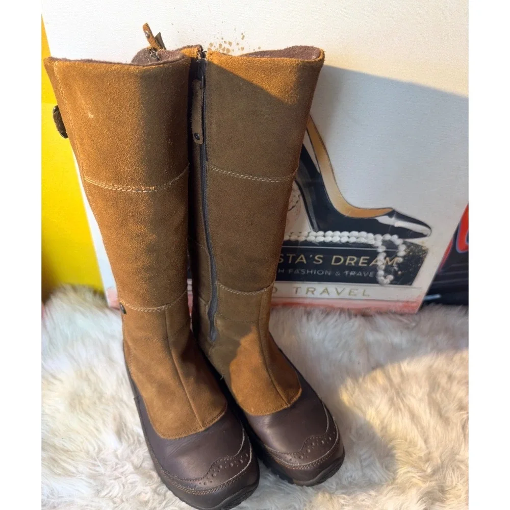 The North Face Janey II Waterproof Suede Tall Boots Brown Leather Equestrian 7.5
